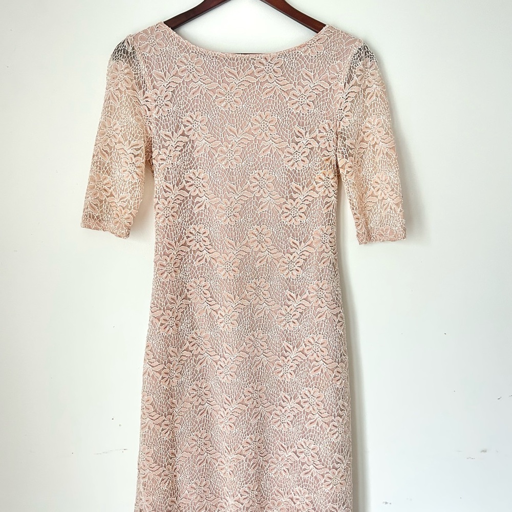 Pink Blush Lace Midi Dress | Size Small (fits like Medium) | Cottagecore Dress - Picture 3 of 6